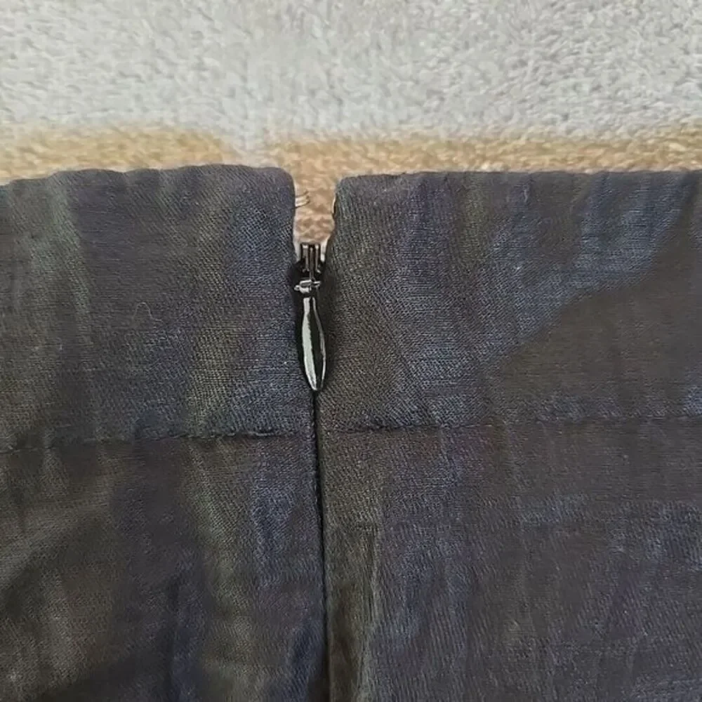 J Crew Mini Skirt Womens 0 Black‎ Linen Blend Back Zip Pockets Pleated Waist